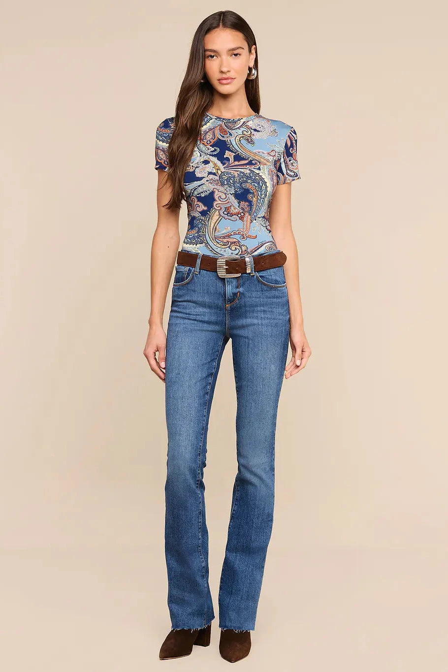 L'Agence Ressi Short-Sleeve Crew Neck - Midnight Besarabian Paisley