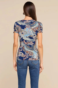 L'Agence Ressi Short-Sleeve Crew Neck - Midnight Besarabian Paisley