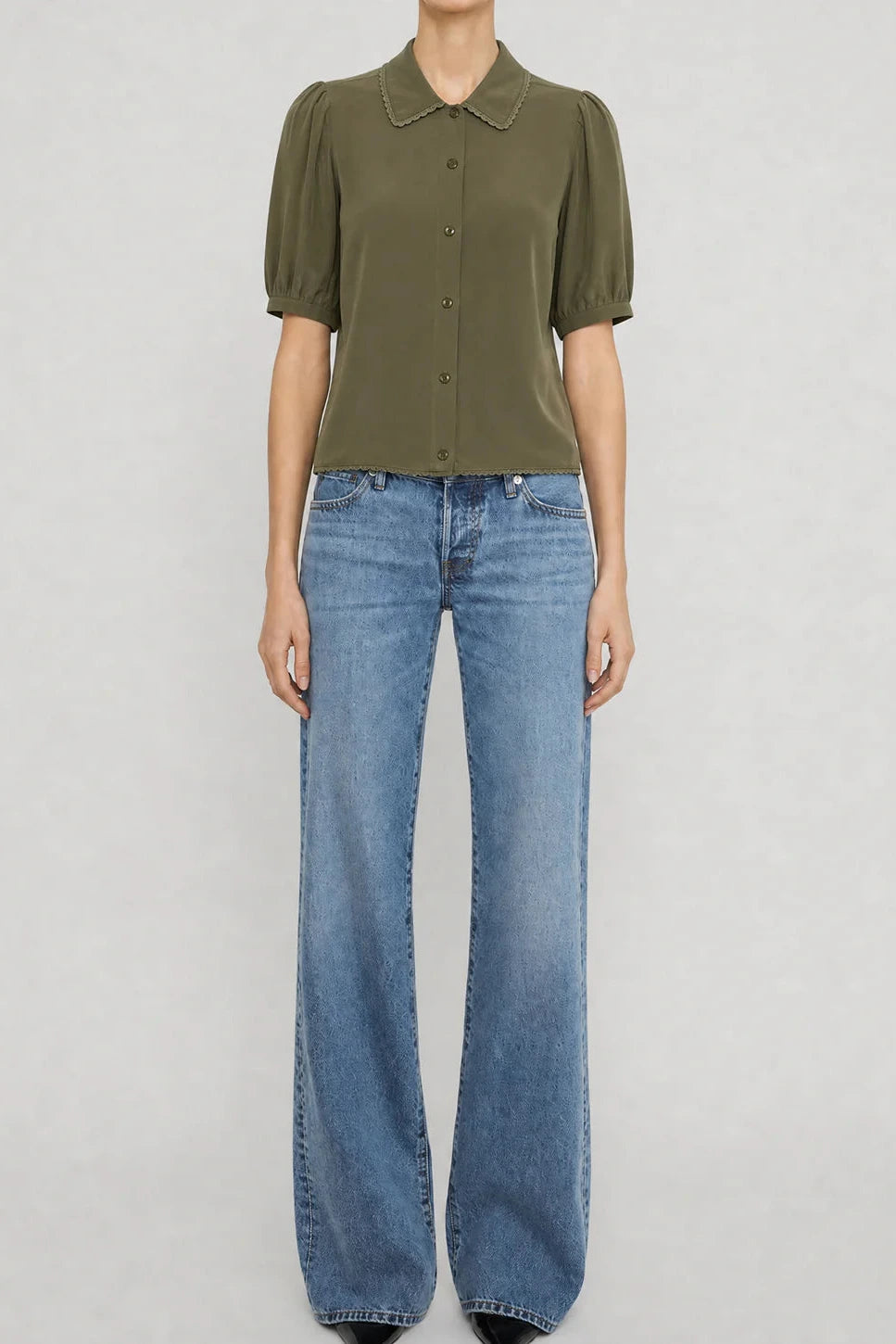 Frame The Silk Prim Blouse - Deep Olive