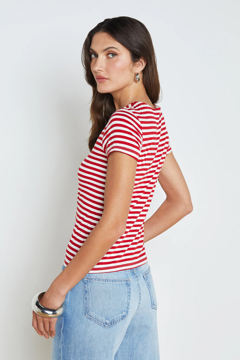 L'Agence Ressi Crew Neck Short Sleeve Stripes T-Shirt