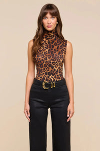 L'Agence Ceci Sleeveless Turtleneck Tan Multi Javan Leopard