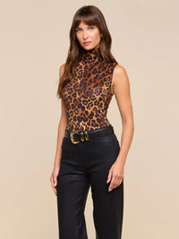 L'Agence Ceci Sleeveless Turtleneck Tan Multi Javan Leopard