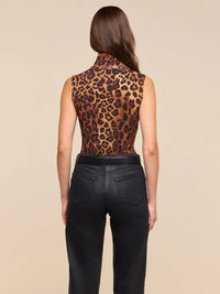L'Agence Ceci Sleeveless Turtleneck Tan Multi Javan Leopard
