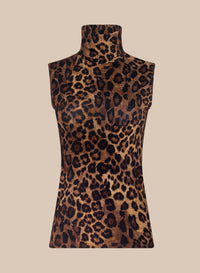 L'Agence Ceci Sleeveless Turtleneck Tan Multi Javan Leopard