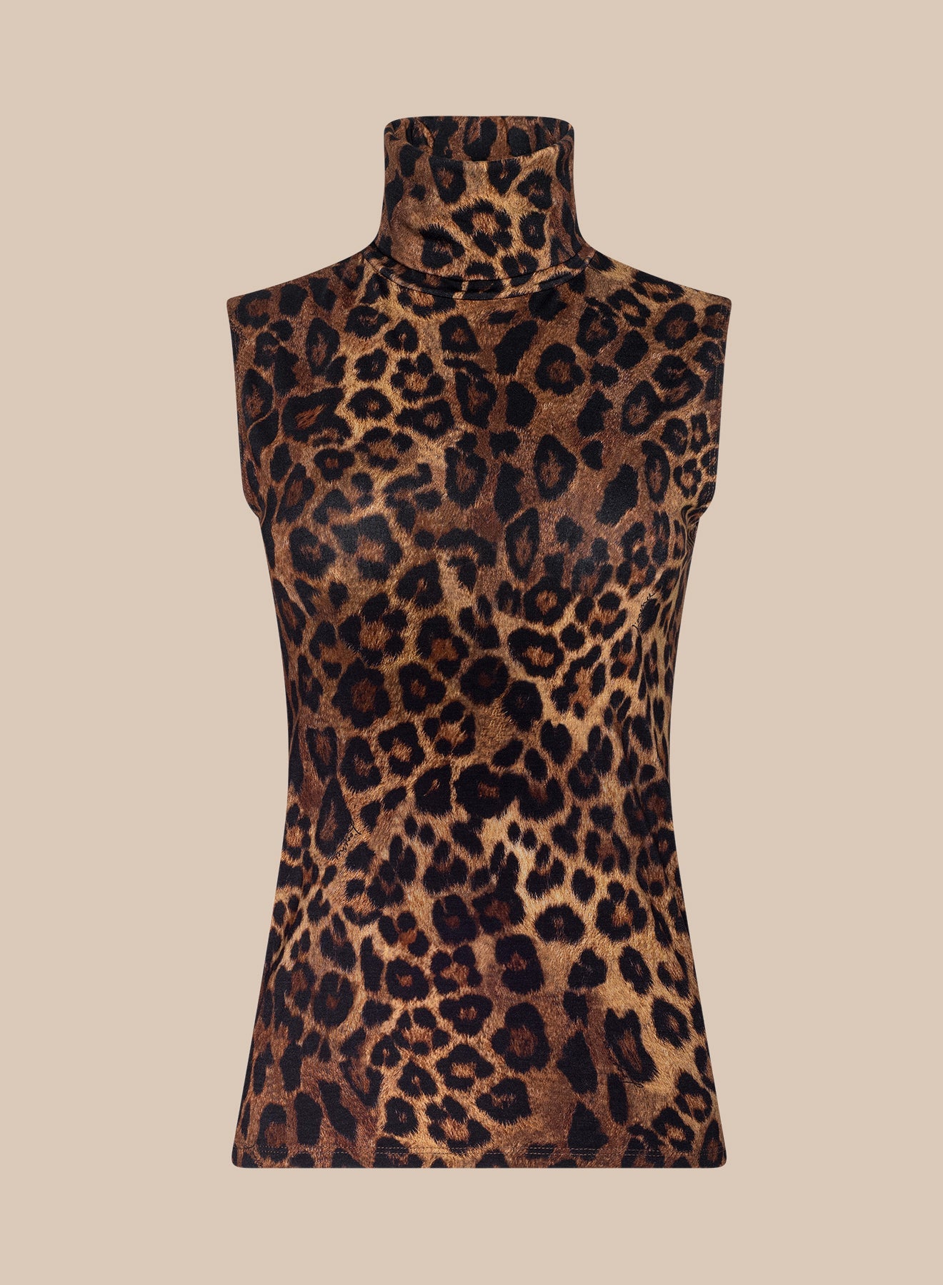 L'Agence Ceci Sleeveless Turtleneck Tan Multi Javan Leopard