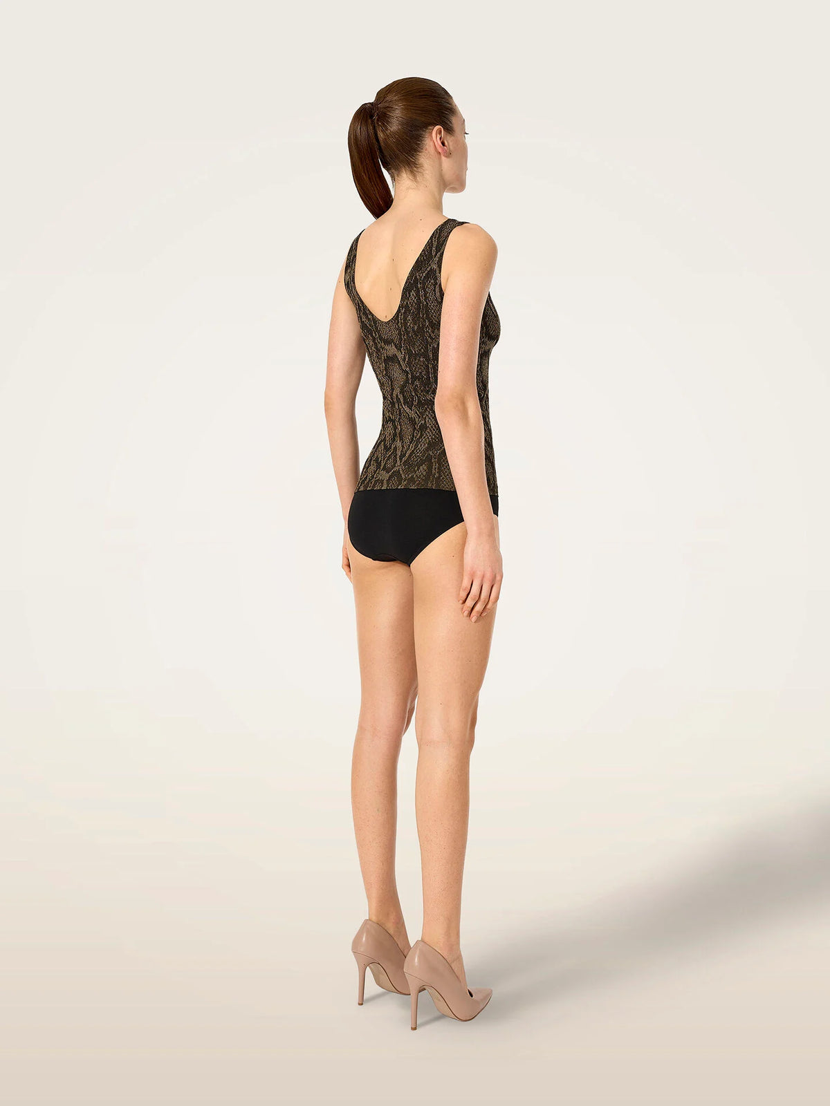 T-shirt sans manches scintillant motif python Wolford 001-57220-8363 Python olive