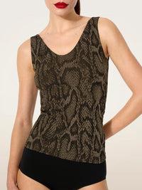 T-shirt sans manches scintillant motif python Wolford 001-57220-8363 Python olive