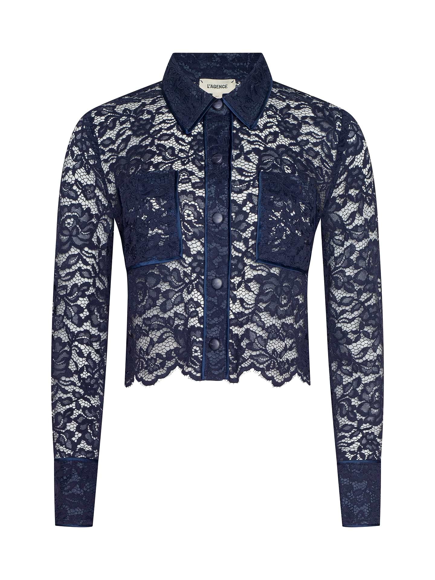 L'Agence Roelle Lace Piping Cropped Blouse Midnight