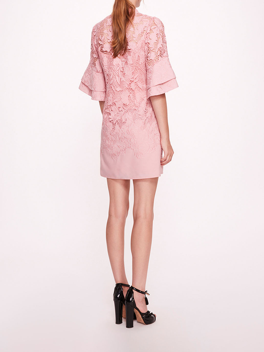 Marchesa Notte Layered Flared Short-Sleeve Fitted Mini Dress