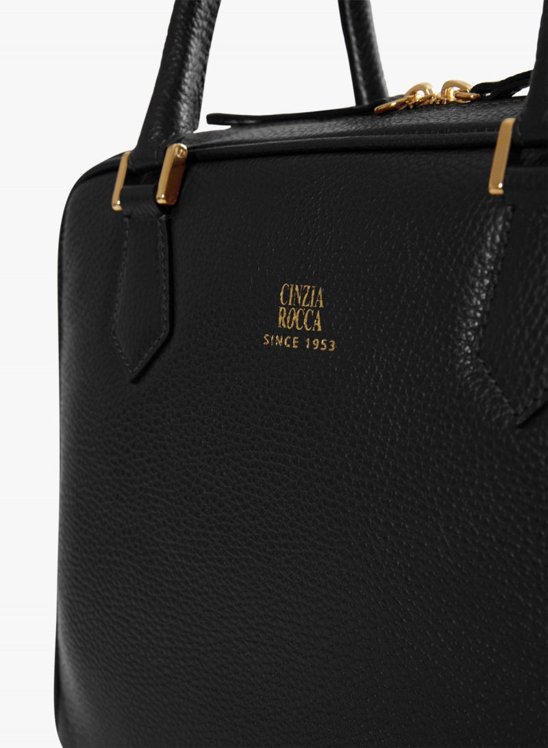 Sac Cinzia Rocca noir en cuir véritable à double fermeture éclair - noir
