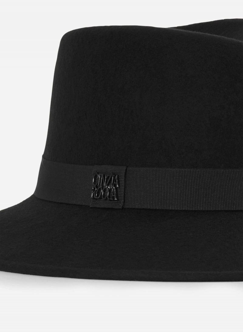 Cinzia Rocca Wool Fedora Hat With Fur-Like Effect - Black