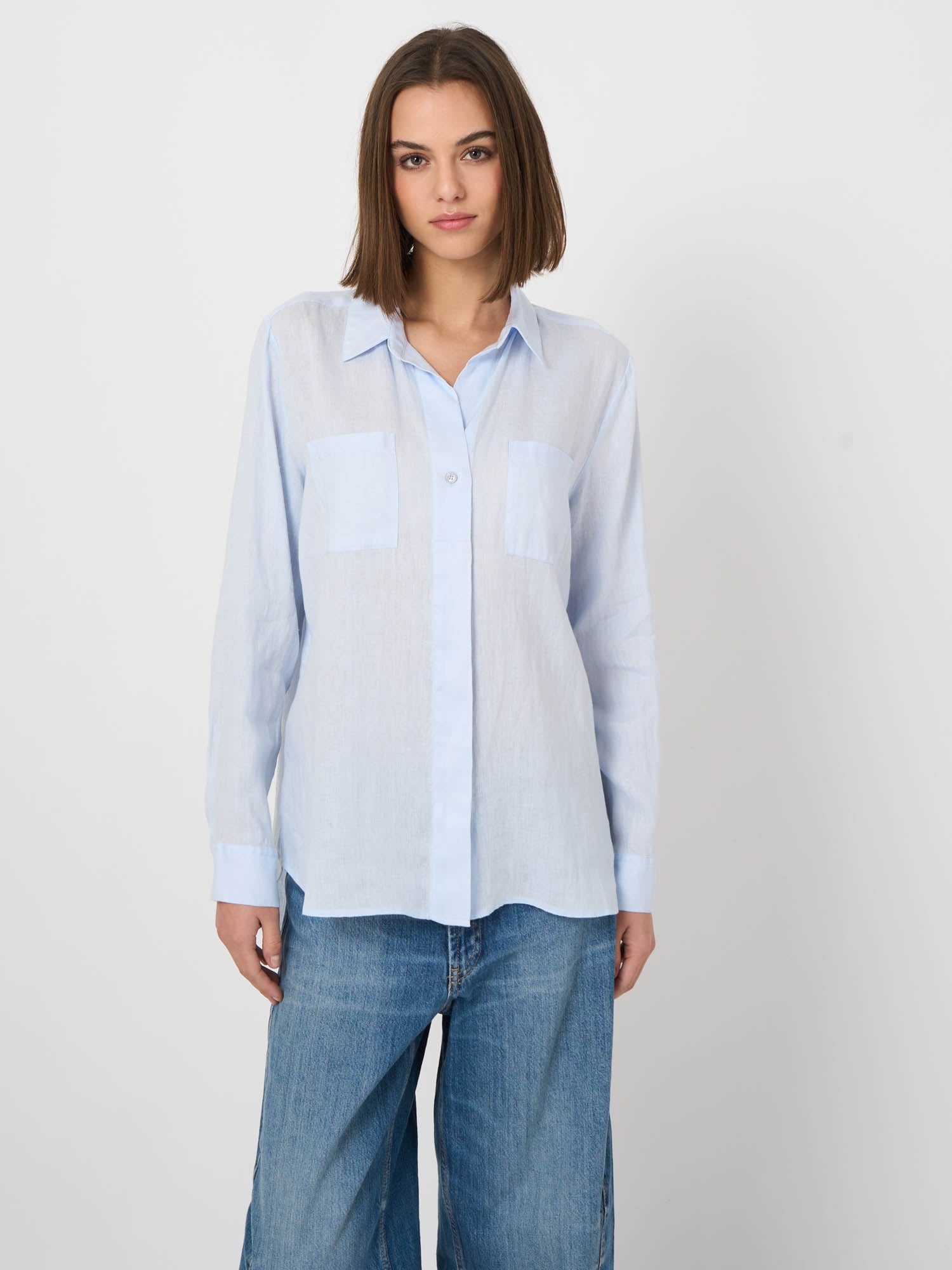 Repeat Basic Pure Linen Blouse With Breast Pockets