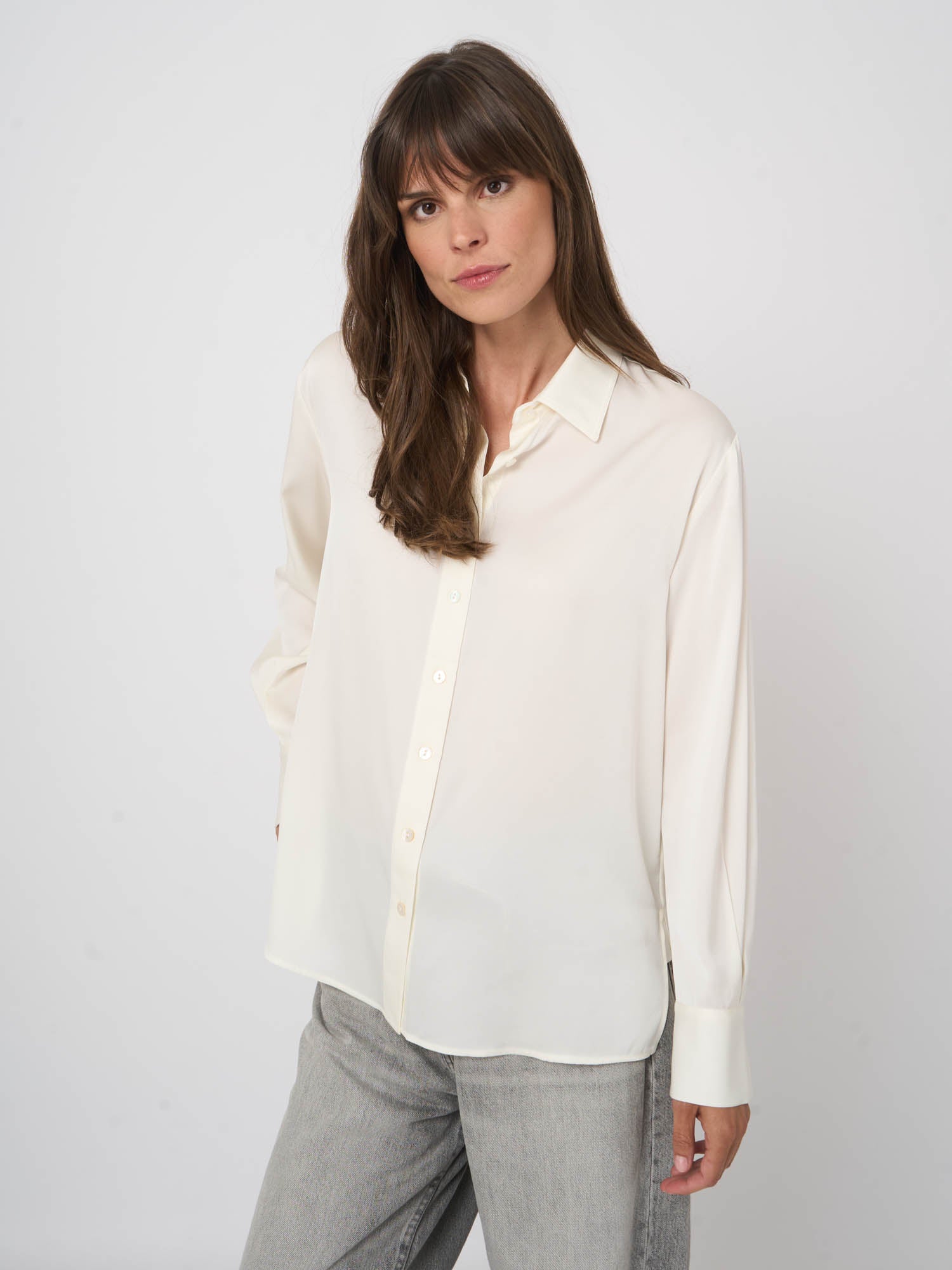 Repeat Silk Shirt With Side Slits Cream
