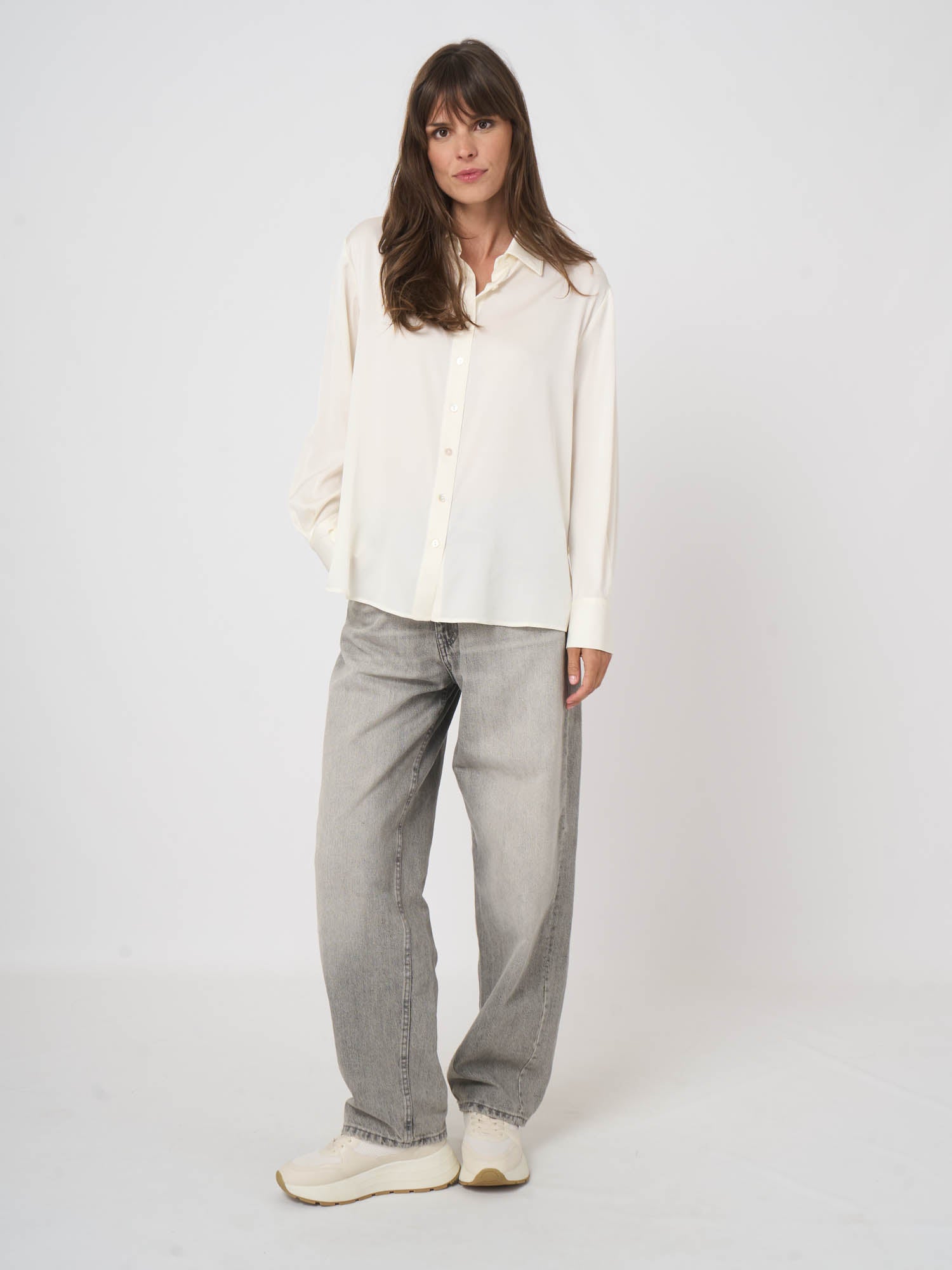 Repeat Silk Shirt With Side Slits Cream
