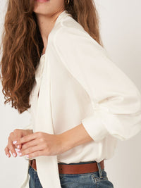 Repeat Tie Blouse- Collar Blouse Pussy Bow Silk L/S Shirt