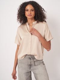 Repeat Relaxed Short-Sleeve Silk Blouse
