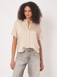 Repeat Relaxed Short-Sleeve Silk Blouse
