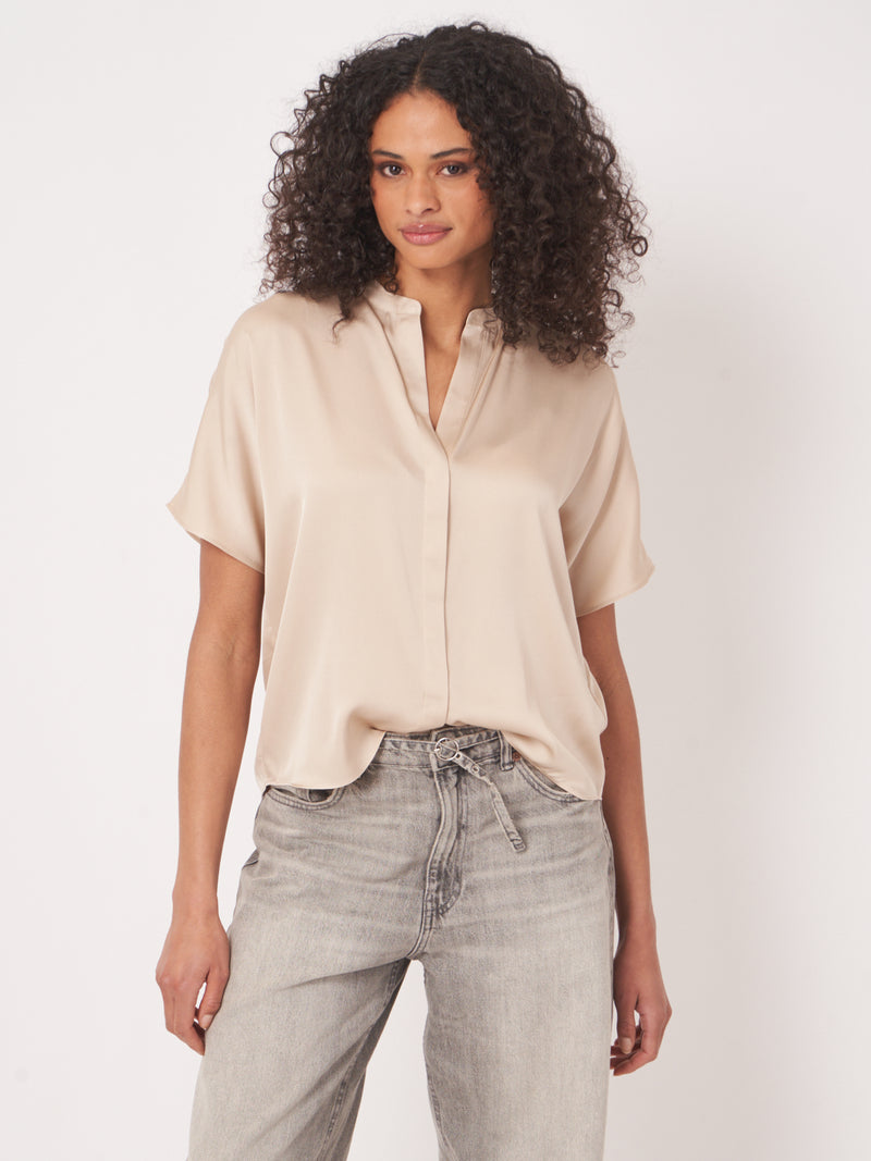Repeat Relaxed Short-Sleeve Silk Blouse