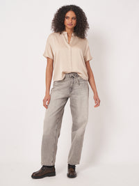 Repeat Relaxed Short-Sleeve Silk Blouse