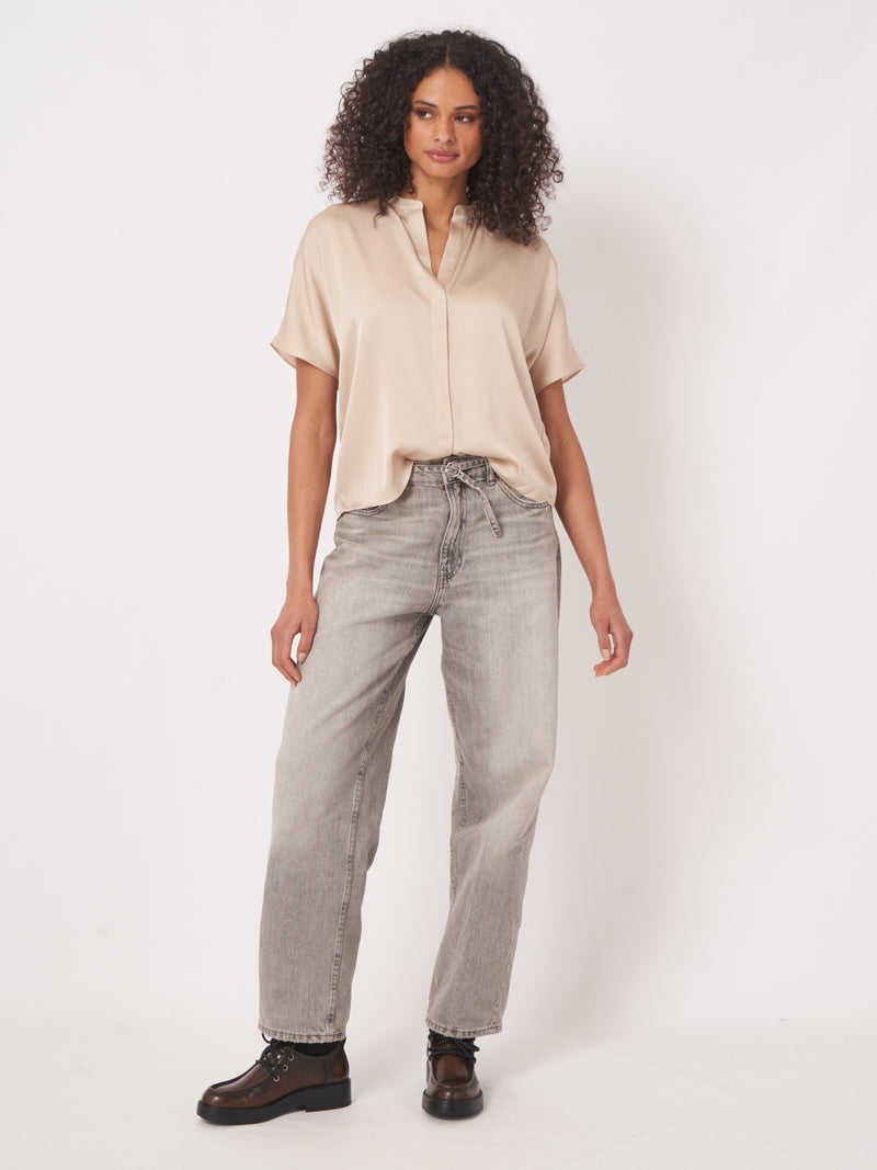 Repeat Relaxed Short-Sleeve Silk Blouse