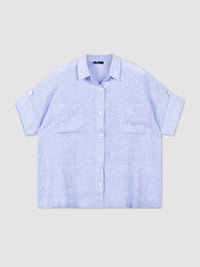 Repeat Pure Linen Striped Boxy Blouse