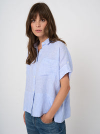 Repeat Pure Linen Striped Boxy Blouse