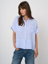 Repeat Pure Linen Striped Boxy Blouse