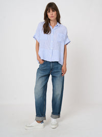 Repeat Pure Linen Striped Boxy Blouse