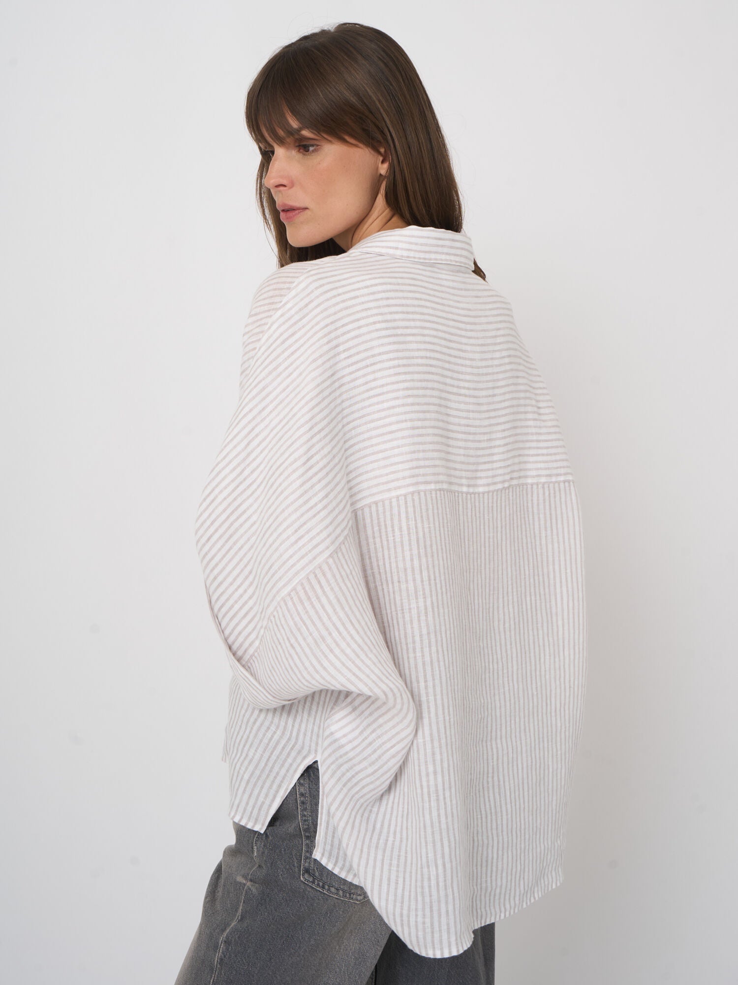 Repeat Striped Pure Linen Batwing Blouse