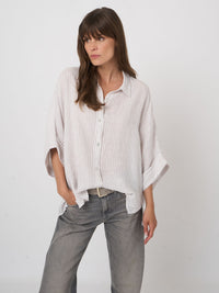 Repeat Striped Pure Linen Batwing Blouse