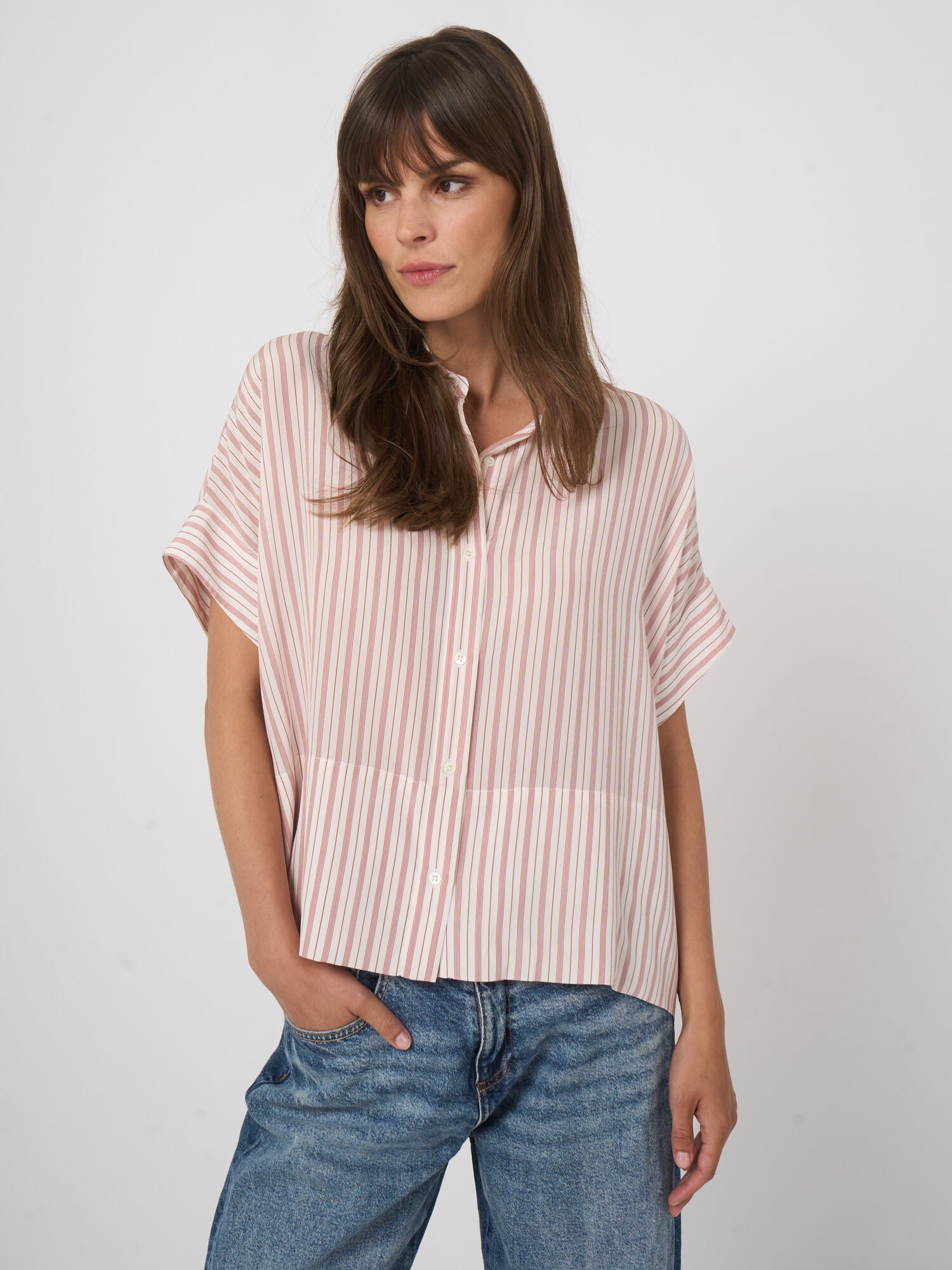Repeat Pure Silk Striped Blouse