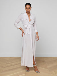 L'Agence Cameron Silk Shirt Dress Icy Lilac Linked Geo