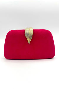 Tres Chic Tres Chic Velvet Leaf Clutch Hot Pink