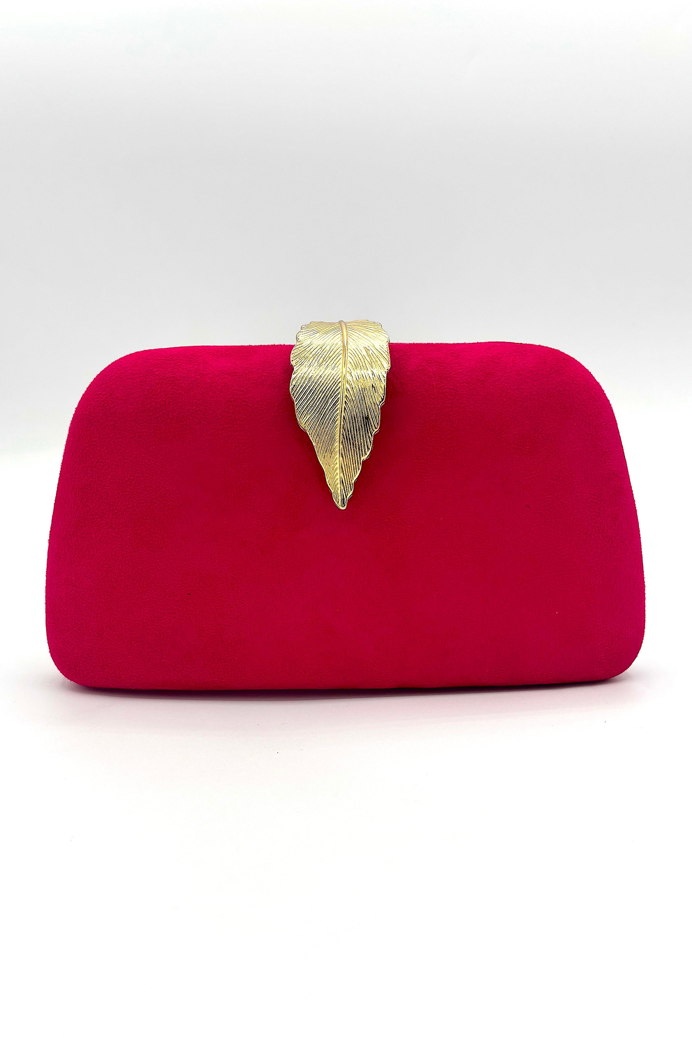 Tres Chic Tres Chic Velvet Leaf Clutch Hot Pink