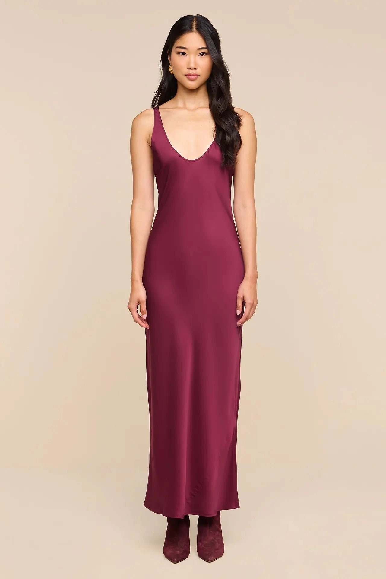 L'Agence Akiya Satin Maxi Dress Merlot Red