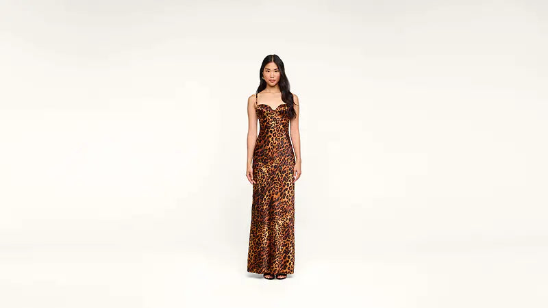 Robe longue à coupe biaisée L'Agence Sayla, beige à motif léopard javanais multicolore