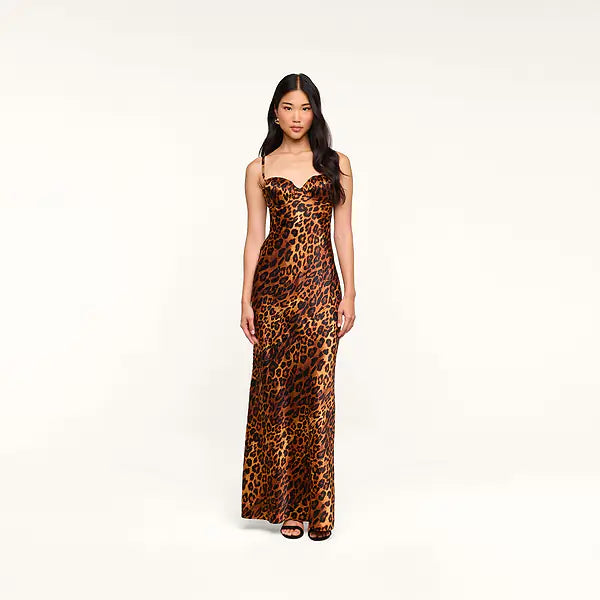 Robe longue à coupe biaisée L'Agence Sayla, beige à motif léopard javanais multicolore