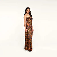 Robe longue à coupe biaisée L'Agence Sayla, beige à motif léopard javanais multicolore