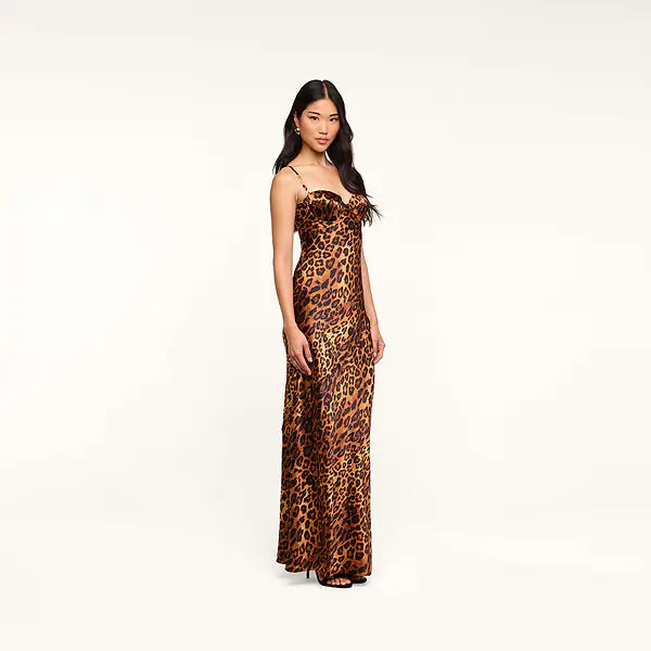 Robe longue à coupe biaisée L'Agence Sayla, beige à motif léopard javanais multicolore