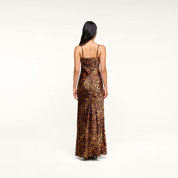 Robe longue à coupe biaisée L'Agence Sayla, beige à motif léopard javanais multicolore