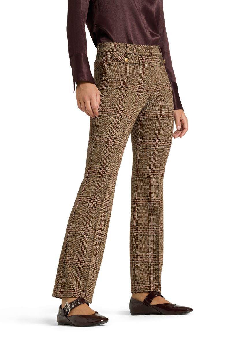 Cambio Fleur Cropped Check - Caramello/Burgundy