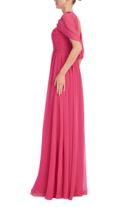 Badgley Mischka Scarf Strapless Gown Magenta