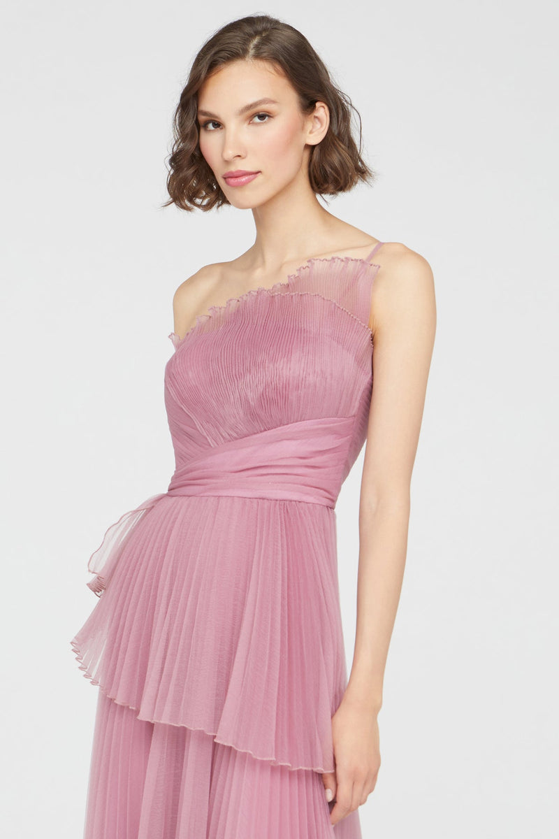 Theia Delphine Pleated Organza Gown