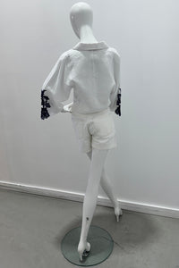 Purotatto Shirt With Macramé Embroidery White-Blue