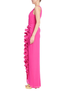 Badgley Mischka Halter Ruffle Skirt Magenta