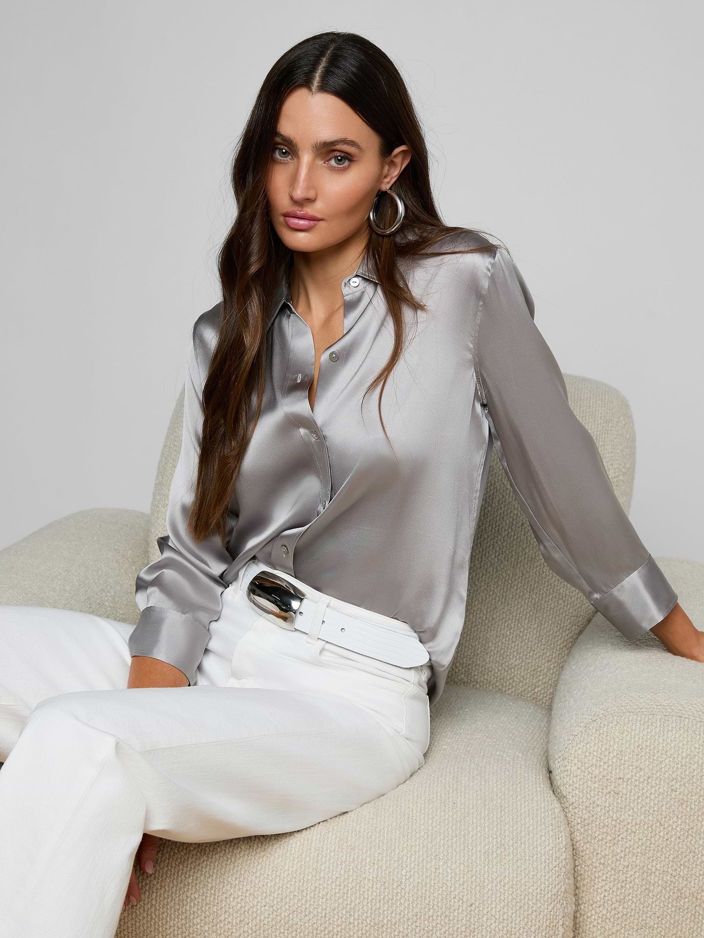 L'Agence Dani 3/4 Sleeve Blouse Light Pewter