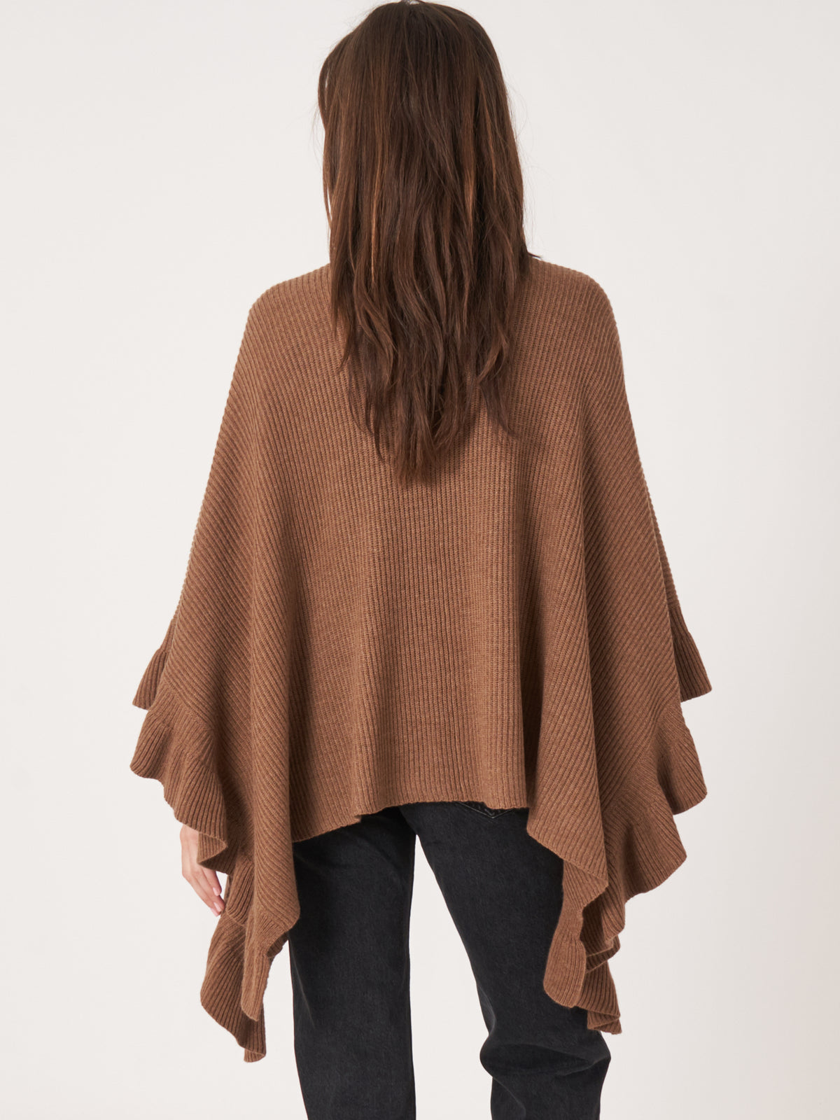 Repeat Rib Knit Cape With Ruffle