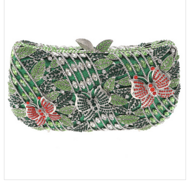 Elegant Evening Clutch Bag - Peacock Pattern & Rhinestone Decor