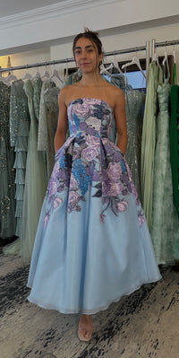 Robe Mac Duggal en organza bustier avec poches Bleu multicolore