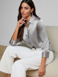L'Agence Dani 3/4 Sleeve Blouse Light Pewter